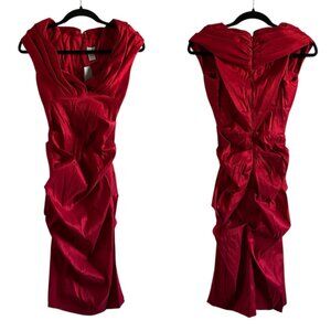 NWT Cache Vintage Satin Ruched Cocktail Dress Red Size 4